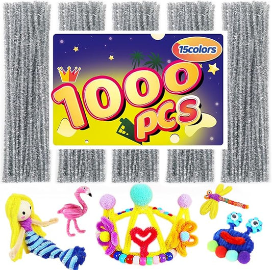 Pipe Cleaners, Pipe Cleaners Craft, Arts and Crafts, Crafts, Craft Supplies, Art Supplies (1000 Silver Glitter Pipe Cleaners)…