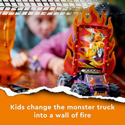 LEGO City Stuntz Double Loop Stunt Arena 60339, Monster Truck Playset with 2 Toy Motorcycles, Ramp, Wall of Flames, Ring of Fire, Snapping Snake Loop and 7 Minifigures, for Kids Ages 7 Plus