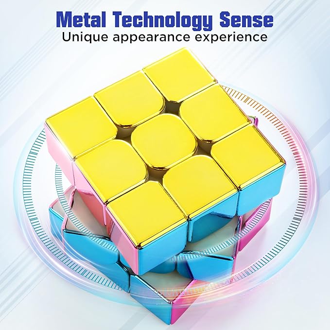D-FantiX Mirror Reflective Magnetic Speed Cube 3x3x3 with Display Stand, Shiny Metallic Color Fidget Toys for Kids 8-12, Cyclone Boys Original Stickerless Magic Cube, Teen Easter Basket Stuffers