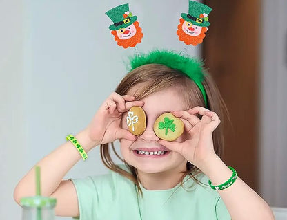 Moon Boat 74PCS St. Patrick's Day Shamrock Rubber Wristbands Bracelets - Party Favors Supplies Gifts Decorations