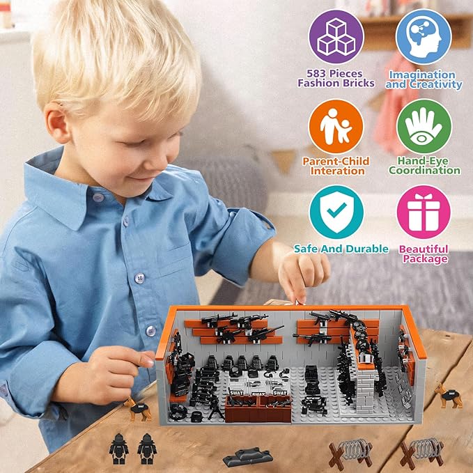 583 Piece Armory Building Set,WW2 Military Base Army Equipment Building Kit,STEM Battle Swat Team Toys,Weapon Pack Military Equipment Gear Sets,Christmas Birthday Gifts for Boys,Teens,Adults