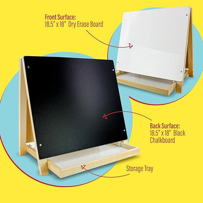 Flipside Products Tabletop Small Black Chalkboard/Dry Erase Easel, Group Activities, Easel for Kids, Double-Sided