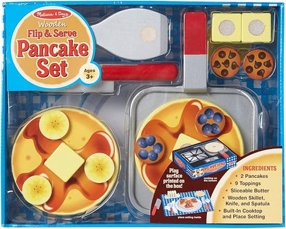 Melissa & Doug Flip and Serve Pancake Set (19 pcs) - Wooden Breakfast Play Food,Brown