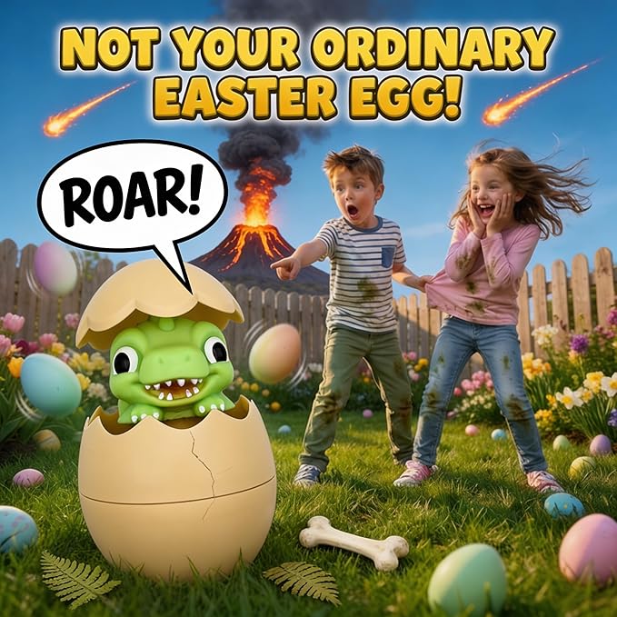 Egg Pops Talking Easter Egg Toy - Figure Pops Up & Plays Sounds, Easter Basket Stuffers for Teens - Interactive Kids Toys or Funny Gag Gifts for Teens, Cute Collectible Spring Character (Dino)