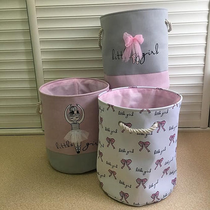 LANGYASHAN Laundry Basket Canvas Collapsible Organizer Storage Basket for Boys Girls Laundry Hamper Toy Bins Gift Baskets Bedroom Clothes Children Nursery (Bowknot)