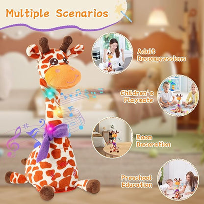 Dancing Talking Giraffe Toy, Stuffed Animal Baby Toy Repeating What You Say, Glowing Musical Electronic Giraffe Gifts for Toddlers 1-3 Years Old, Easter Gift for Kids (New Giraffe)
