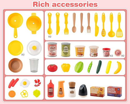 Kids Kitchen Play Set，Interactive Kids Kitchen Play Set with 50Pcs of Pretend Kitchen Toys，Realistic Sound Effects，and Simulated Functionality - Suitable for Toddlers Aged 3-5 Years(Pink)