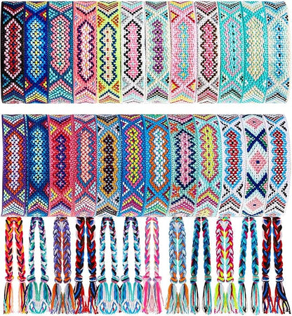 Henoyso 24 Pcs Nepal Woven Friendship Bracelets Adjustable Braided Bracelets Woven Bracelet String Friendship Bracelets with a Sliding Knot Closure for Women