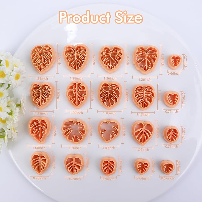 Puocaon Monstera Polymer Clay Cutters - 20 Leaves Clay Cutters for Polymer Clay Earrings Making, Tropical Leaf Clay Jewelry Cutters, Embossed Leaves Clay Cutters for Earrings, Monstera Clay Cutters