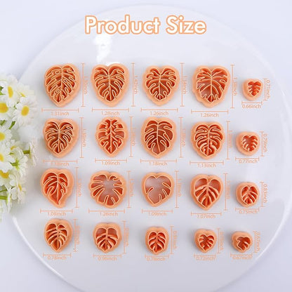 Puocaon Monstera Polymer Clay Cutters - 20 Leaves Clay Cutters for Polymer Clay Earrings Making, Tropical Leaf Clay Jewelry Cutters, Embossed Leaves Clay Cutters for Earrings, Monstera Clay Cutters