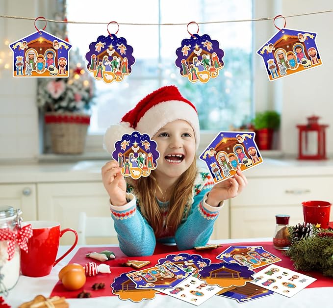 FaCraft Nativity Craft Sticker for Kids - 24pcs Make a Nativity Scene Stickers Christmas Crafts Kits DIY Nativity Set for Sunday School Classroom Religious Christian Xmas Party Game Favor Gifts