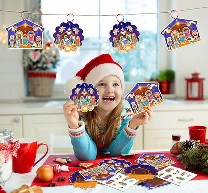 FaCraft Nativity Craft Sticker for Kids - 24pcs Make a Nativity Scene Stickers Christmas Crafts Kits DIY Nativity Set for Sunday School Classroom Religious Christian Xmas Party Game Favor Gifts