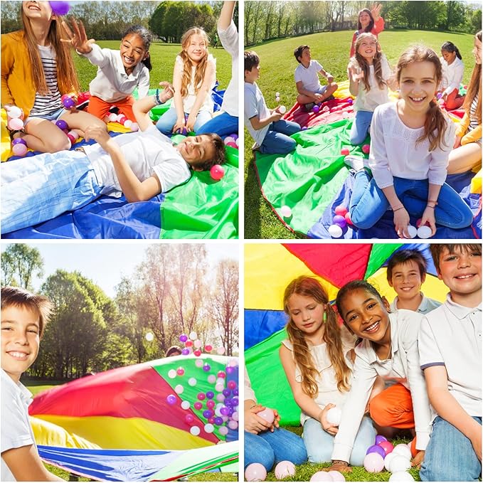 10ft Rainbow Parachute, Play Parachute Toy for Kids, Parachute with Handles Indoor & Outdoor Play Equipment, Large