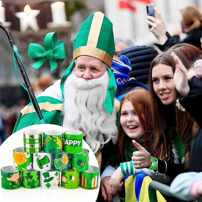 St Patricks Day Slap Bracelets Bulk Saint Patrick's Day bracelets for Kids Shamrock Snap Bracelets St Pattys Day Party Favor Supplies Holiday Gifts Classroom Prizes Goodie Bag Stuffers