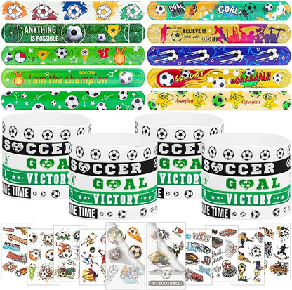 60PCs Soccer Party Favor Soccer Silicone Bracelet Soccer Slap Bracelet Tattoos for Sports Themed Birthday Party Decor Goodie Bag Fillers(Soccer)