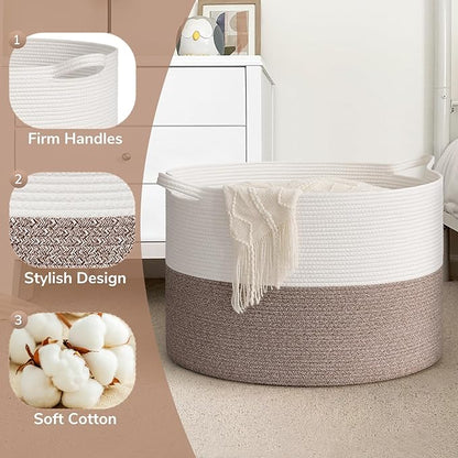 Goodpick 115L Extra Large Blanket Basket, 23.5"x23.5"x15.8" Woven Rope Basket for Storage, Kids Toy Storage for Nusery Room, Mele