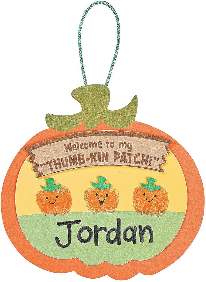 Fun Express Thumbprint Pumpkin Patch Craft Kit - Makes 12 - DIY Halloween Crafts for Kids