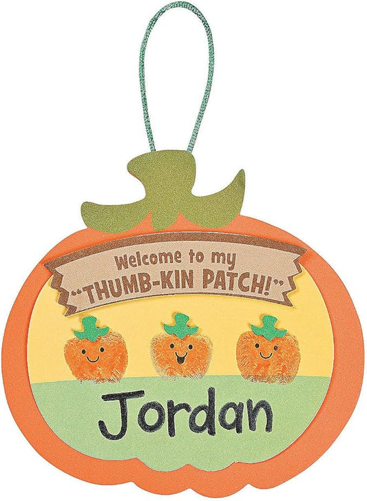 Fun Express Thumbprint Pumpkin Patch Craft Kit - Makes 12 - DIY Halloween Crafts for Kids