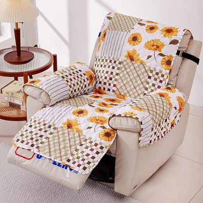 EVENHUG Recliner Sofa Cover Patchwork Floral Sofa Slipcover Washable Couch Cover for Reclining Couch Furniture Protector Cover with Elastic Straps for Pets Kids Dog Cat (Recliner,Yellow)