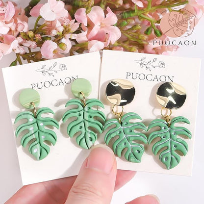 Puocaon Tropical Leaf Polymer Clay Cutters - 10 Pcs Monstera Leaves Clay Earrings Making Kit Botanical Plant Stud Cutters for Earrings Jewelry Making