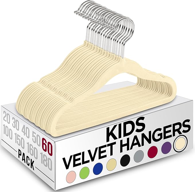 Utopia Home Kids Hangers Velvet (60 Pack) - 11 Inch Durable Baby Hangers for Closet - Perfect for Toddler & Non Slip for Everyday Use (Ivory)