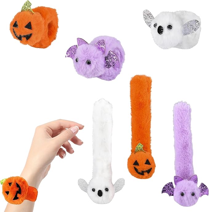 Halloween Plush Slap Bracelets, 8" Bracelets, Party Favor (12-Pack)