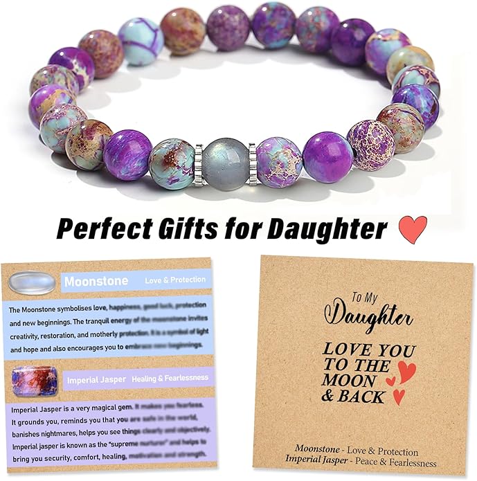 THEMEROL Handmade Gifts for Girls/Women-Love/Protection-Natural Crystal Bracelet for Daughter Granddaughter Niece Sister Mom Aunt Wife