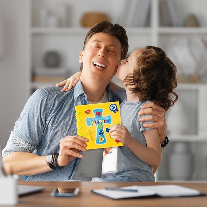 COcnny Fathers Day Craft Kit - 16 Set Religious Father’s Day Craft Kit for Kids, DIY Diary Book Include 96pcs Pages, Make Your Own Cross Crafting for Dad Gift, Classroom Home Sunday School Activities