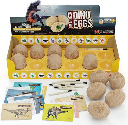 Dan&Darci Easter Dig a Dozen Dino Egg Kit for Kids - Dinosaur Toys Gift 3-12 Year Old - 12 Eggs & Surprise Dinosaurs - Science STEM Activities - Educational Boy Toy Party Gifts for Boys & Girls