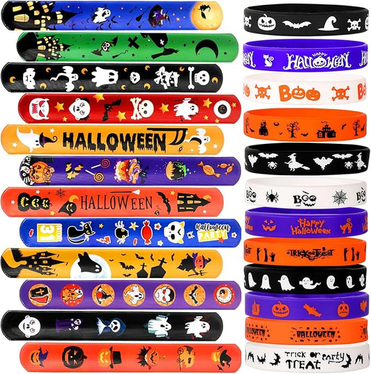 Garma 96Pcs Halloween Slap Bracelets Rubber Wristbands for Halloween Party favors, Kids Girls Boys Toddlers Halloween Gifts