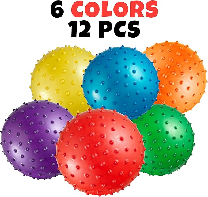 Bedwina Mini Knobby Balls - Bulk 5 Inch Sensory Balls and Spiky Massage Stress Balls with Pump, Fun Bouncy Ball Party Favors