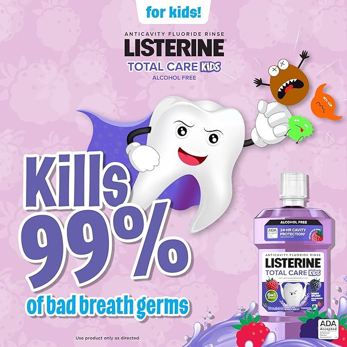 Listerine Smart Rinse Kids Alcohol-Free Anticavity Fluoride Mouthwash for Cavity Protection, Berry Splash Flavor, 500 mL