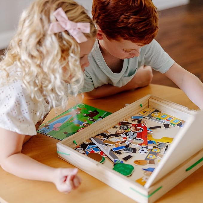 Melissa & Doug Wooden Magnetic Matching Picture Game With 119 Magnets and Scene Cards