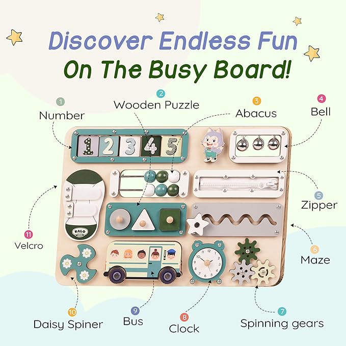 KALOTOYS Large Montessori Busy Board for Baby & Toddlers 1-3 — 17-Inch Wooden Sensory Activity Board — Fine Motor Skills & Early Learning Educational Toy for 1 2 3 Year Old, Travel Friendly & Safe