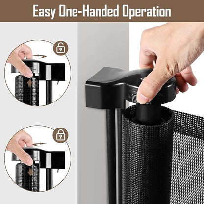 185 Inch Extra Long Baby Gates for Large Openings, Retractable Baby Gates Extra Wide Retractable Dog Gate Outdoor Retractable Gate Indoor Extra Large Baby Gate, Mesh Gates for Kids Or Pets, Black