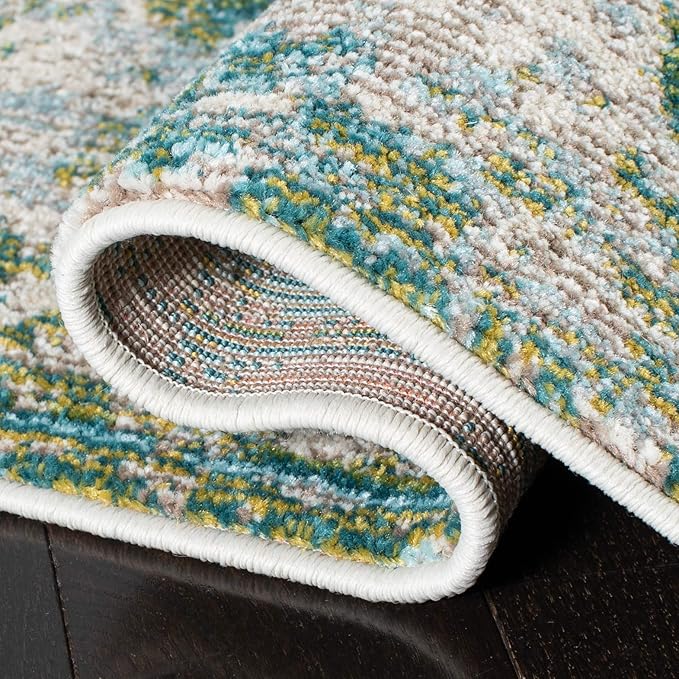 SAFAVIEH Madison Collection Accent Rug - 4' x 6', Green & Blue, Modern Abstract Design, Non-Shedding & Easy Care, Ideal for High Traffic Areas in Entryway, Living Room, Bedroom (MAD499X)