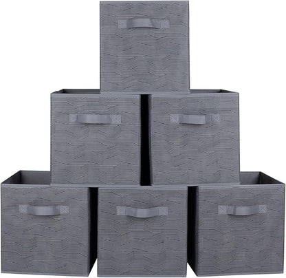 ShellKingdom Foldable Fabric Storage Cubes and Cloth Organizer Drawer for Closet and Toys, 6 Pack (Dark Gray with Black Stripe)