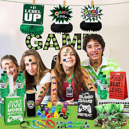 102 Video Game Party Favors Birthday Supplies Silicone Bracelet VIP Pass Holder Stamper Keychain Tattoo Stickers Goodie Bag Fillers Gaming on Toy Gift Kid Boy Gamer Party Favors