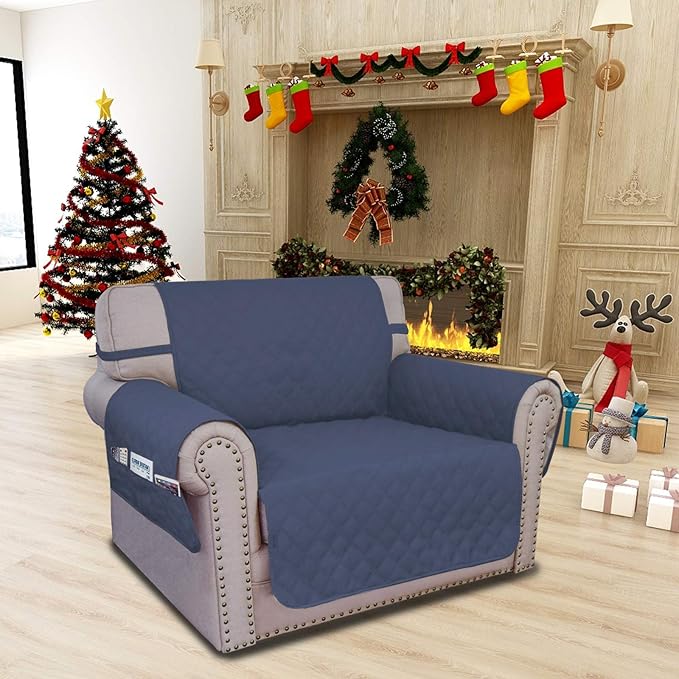 Easy-Going Sofa Slipcover Chair Cover Waterproof Couch Cover Washable Sofa Cover Non-Slip Fabric Furniture Protector with Pocket for Pets Covers Pets Kids Children Dog Cat (Chair, Navy)