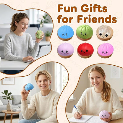 Dumpling Squishies Toy, Giant Glitter Dumpling, Colorful Steamed Bun Stress Balls Fidget Sensory Toy,Squeeze Dough Ball Stress Relief Hand Toys with Food Steamer Stretchy Desk Toys (Purple)