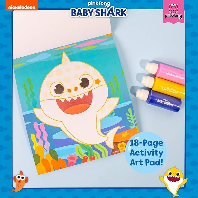 Horizon Group USA Baby Shark Dot Art Pad, Paint and Decorate a Baby Shark Coloring Book with 18 Pages, Includes 3 Dot Markers for Less-Mess Painting, Baby Shark Art Set, Baby Shark Arts and Crafts
