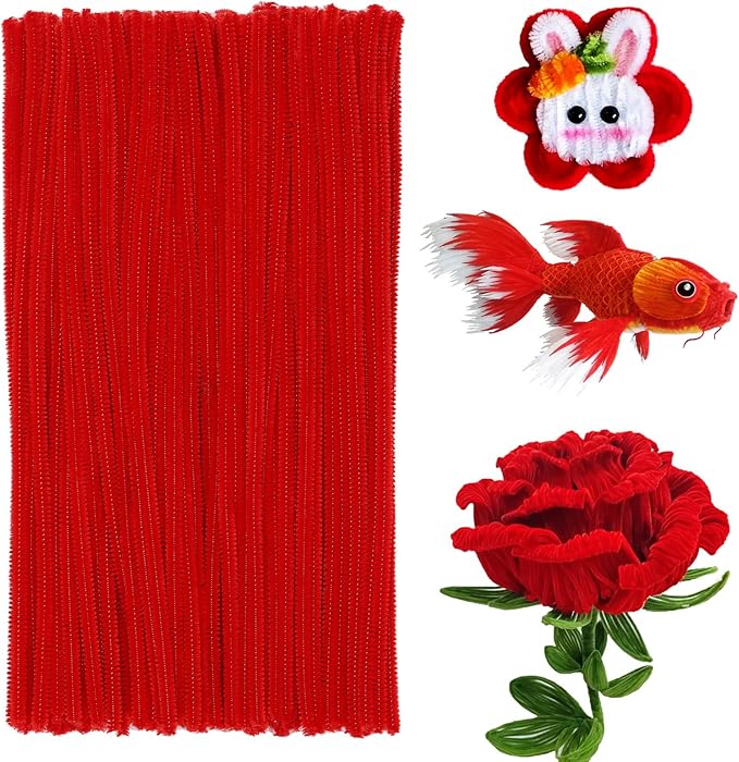 180 Pieces Pipe Cleaners Chenille Stem, Craft Pipe Cleaners, 11.8inch Christmas Pipe Cleaners Chenille Stems for Mother’s Day DIY Art Crafts Decorations Supplies (Red)