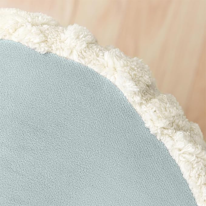 Round Ottoman Foot Rest14.6x14.6x18 Inches Boucle Ottoman Multifunctional Pouf Ottoman Foot Stool Fluffy Fur Ottoman Stool Pouf Footrest Stool for Living Room Bedroom (Ivory)