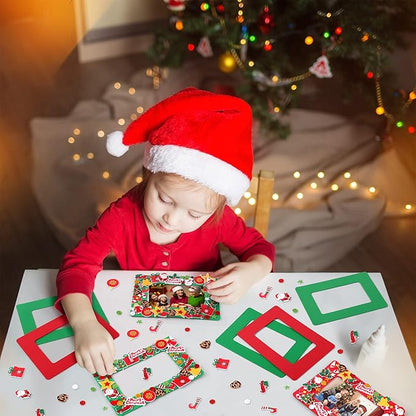 Fovths 436 Pieces Christmas Picture Frame Craft Kit for Kids Include Foam Photo Frames Christmas Foam Self Adhesive Stickers Magnet Art DIY Christmas Ornament for Xmas Party Favor, Home Decor