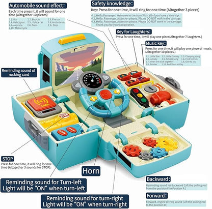 HONGTUO Bus Toy with Sound and Light, Simulation Steering Wheel Gear Toy, Toddlers Bus Toys with Music Education Knowledge Simulation Driving Bus Toys, Gift for 1-3-5 Boys & Girls
