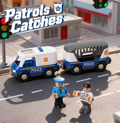 Giant bean 6pcs Magnetic Rescue Train Car Set with Sound & Light – 3 in1 Police, Fire & Ambulance Emergency Vehicles, Magnetic Coupling with Action Figures Accessories, STEM Play Toy for Kids 3+