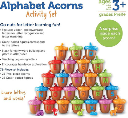 Learning Resources Alphabet Acorns Activity Set, Develops Letter Recognition, Educational Toys for Toddlers, Homeschool, Visual & Tactile Learning Toy, 78 Pieces, Ages 3+