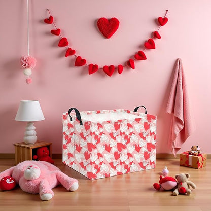 HIYAGON Rectangular Valentines Basket Fabric Storage Bin Storage Boxes Collapsible Storage Basket for Clothes Books Shelves Basket(Pink White Heart)