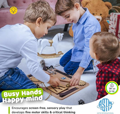 deMoca Sensory Busy Board for Toddlers, Premium Wooden Toddler Busy Board for 1 2 3 Year Old with 10 Educational Activities for Fine Motor Skills, Fidget Activity Toy for Travel