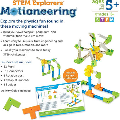 Learning Resources STEM Explorers Motioneering - 56 Pieces, Ages 5+STEM Toys for Kids, Brain Teaser Toys and Games, Kindergarten Games